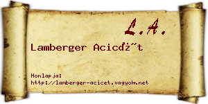 Lamberger Acicét névjegykártya